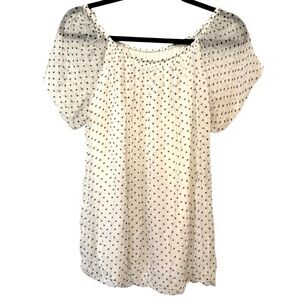 Luisa Ricci Silk Sheer Polka Dot Flutter Sleeve Off Shoulder Lined Medium